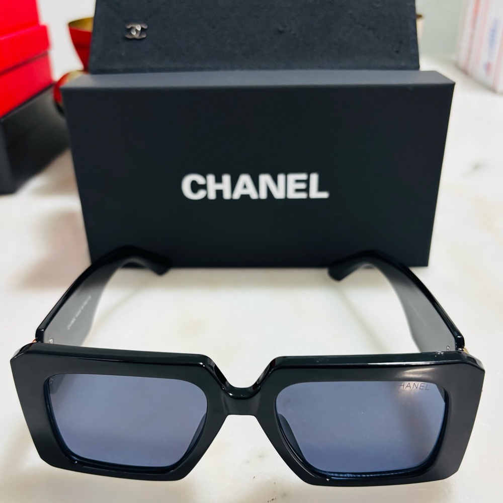 CHANEL Black Rectangular Sunglasses NWT - image 2